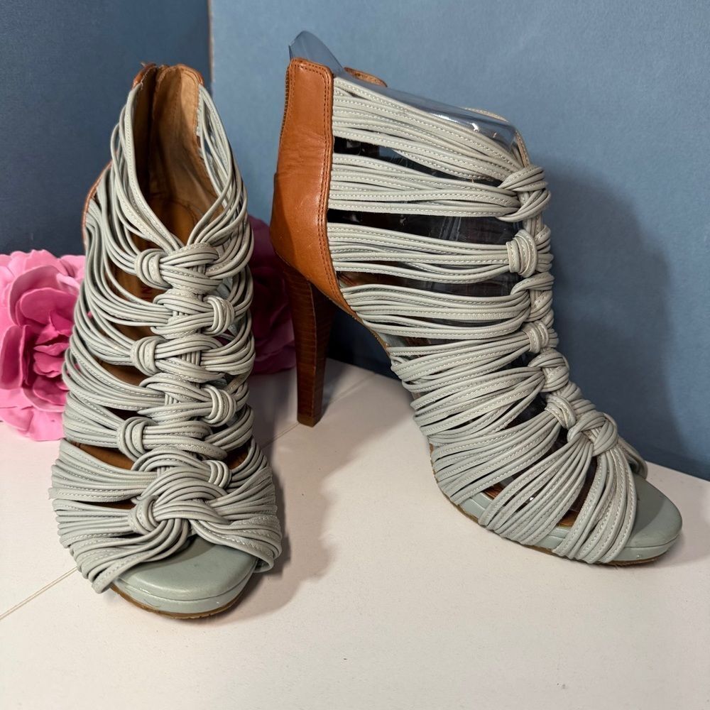 Gianni Bini Women's Strappy Heels Muted Teal and Brown